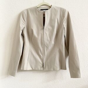 Jenne Maag Women's S Beige Polyester Lined Fitted Zip Front Blazer Jacket Pocket